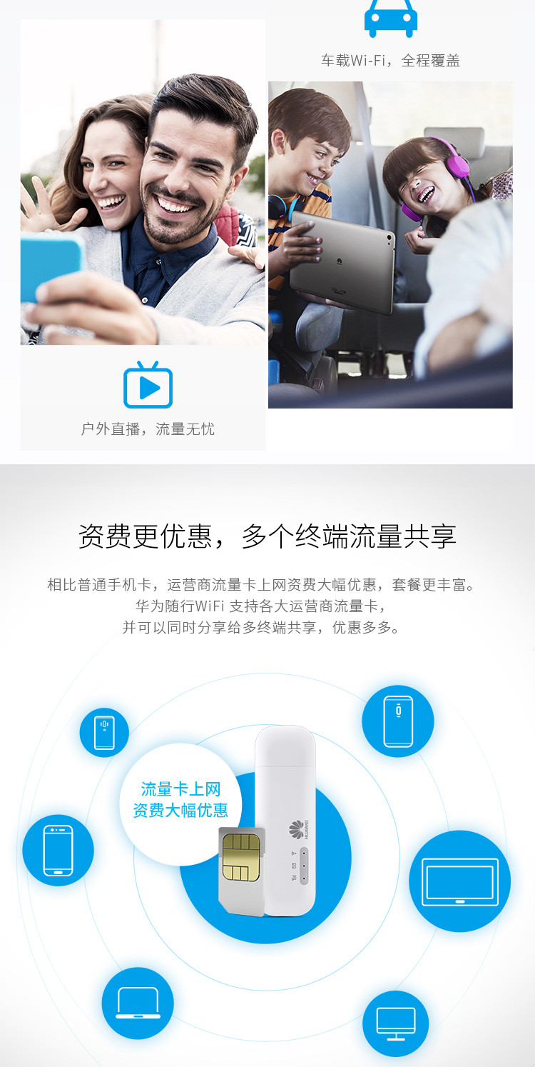 华为/HUAWEI 便携式移动随身WiFi 三网4G  E8372h-155无线上网卡 路由器