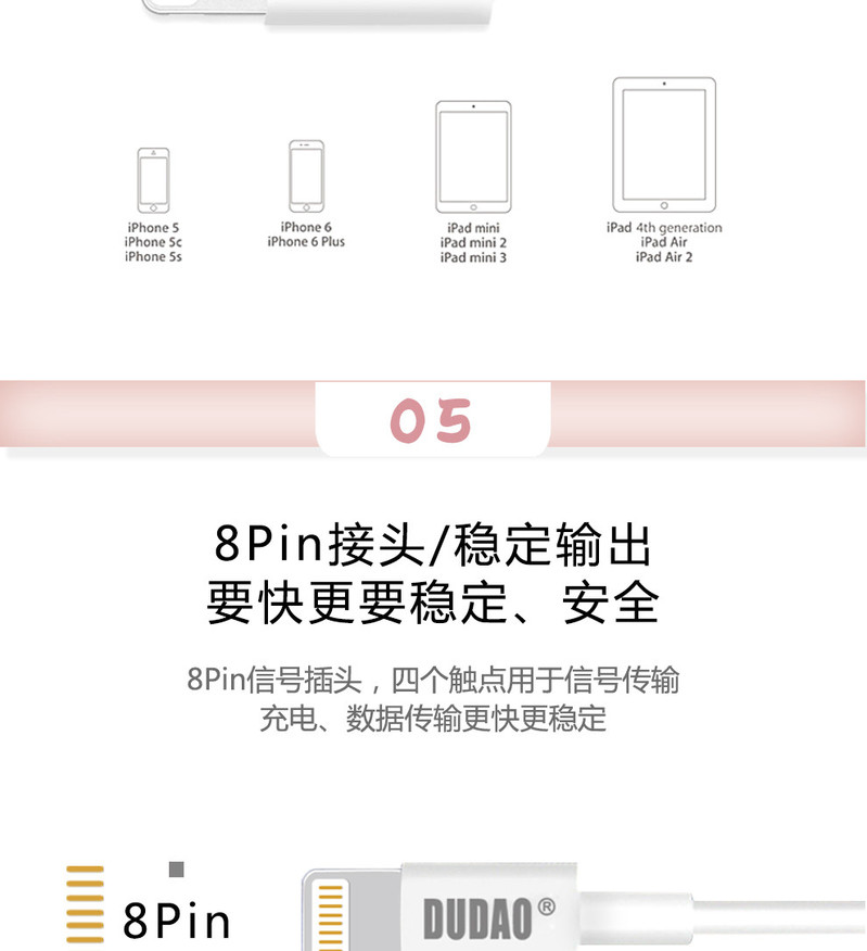 【新品上市】独到 苹果数据线 DT-i600  2.4A 升级版 白色1米
