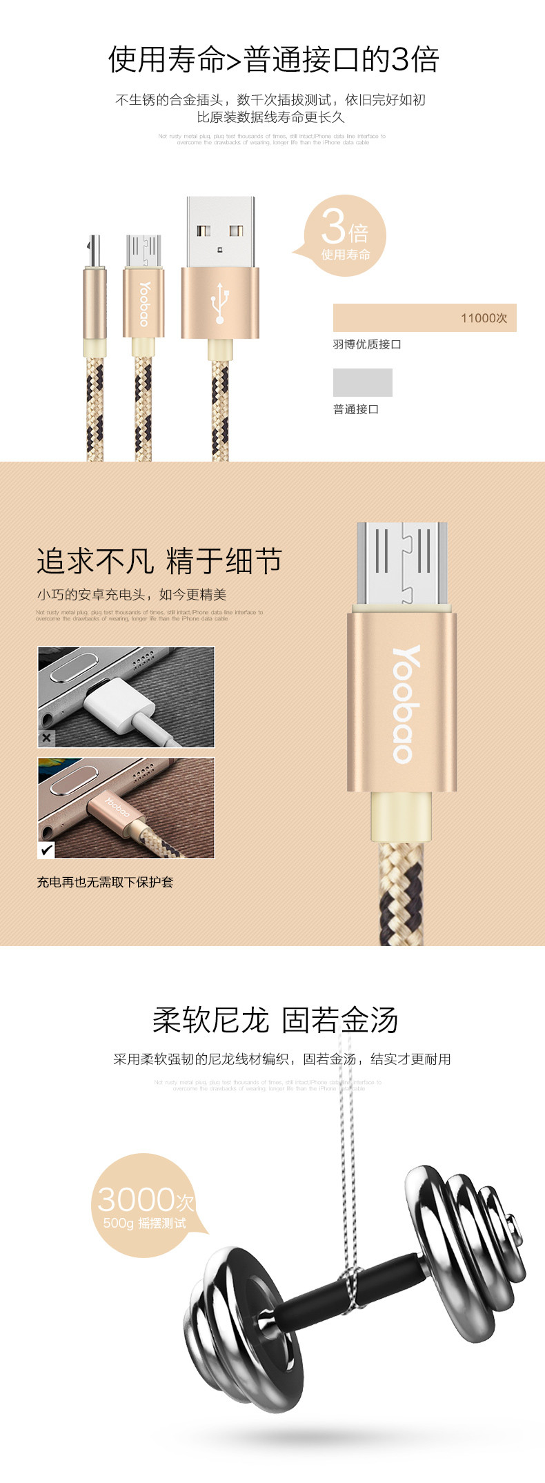 【买一赠一】羽博(YOOBAO) 安卓数据线 1.5米 手机充电线 灰色 粉丝YB-423