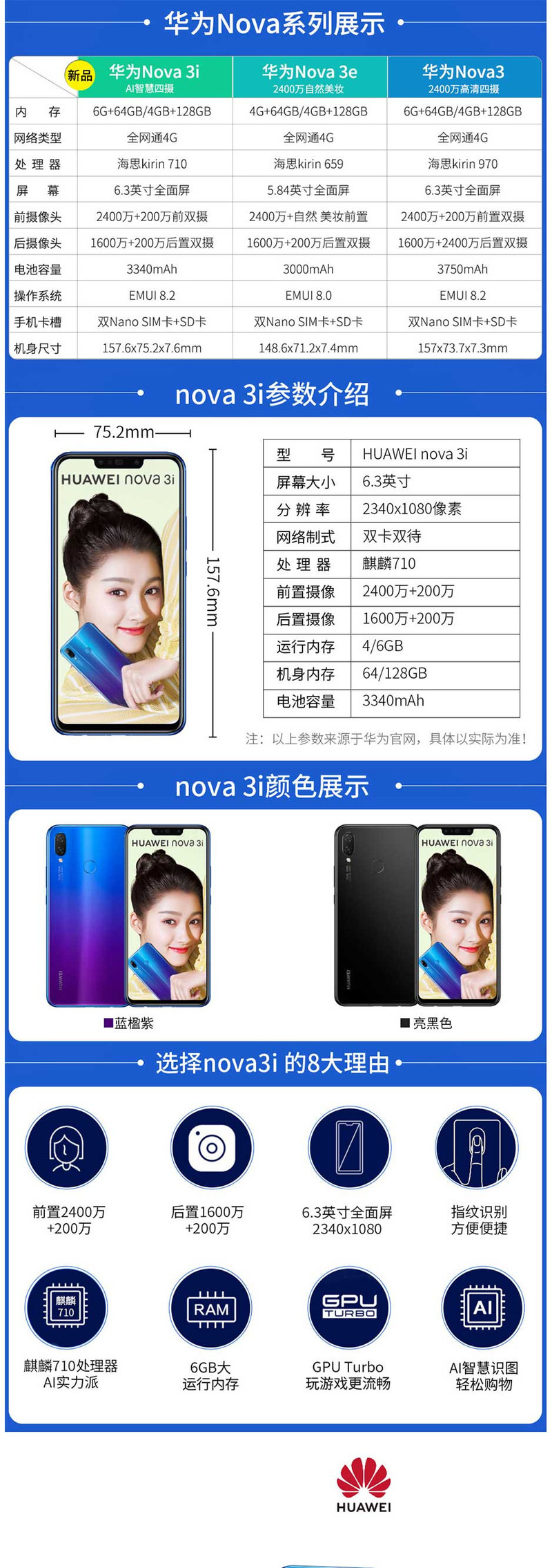 华为/HUAWEI nova 3i 6+64 全面屏高清四摄游戏全网通手机