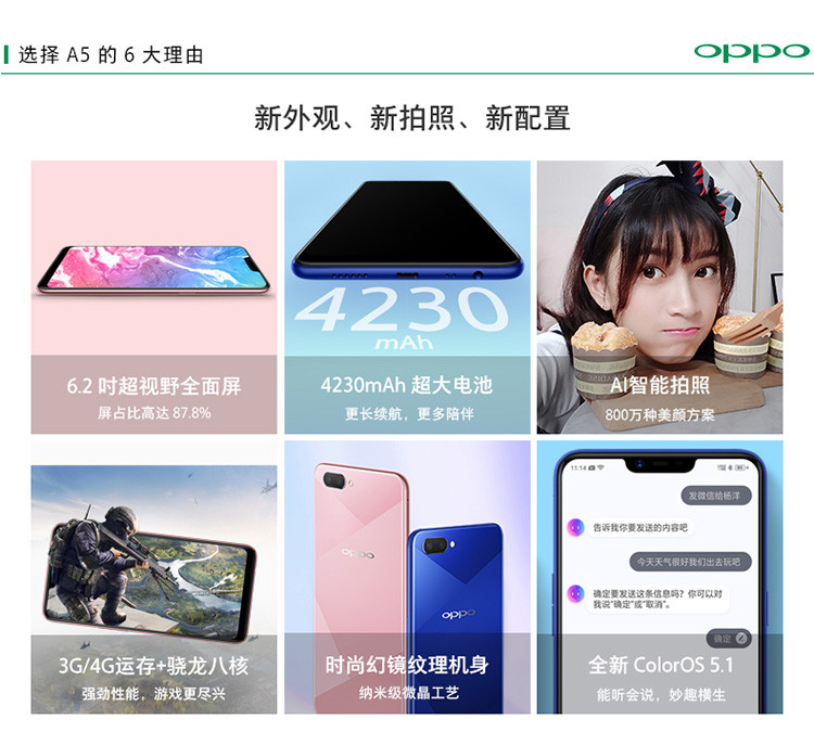 OPPO A5手机 全面屏拍照手机 3GB+64GB 全网通 移动联通电信4G 双卡双待手机