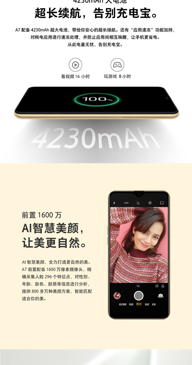 OPPO A7 全面屏拍照手机 4GB+64GB 全网通 移动联通电信4G 双卡双待手机