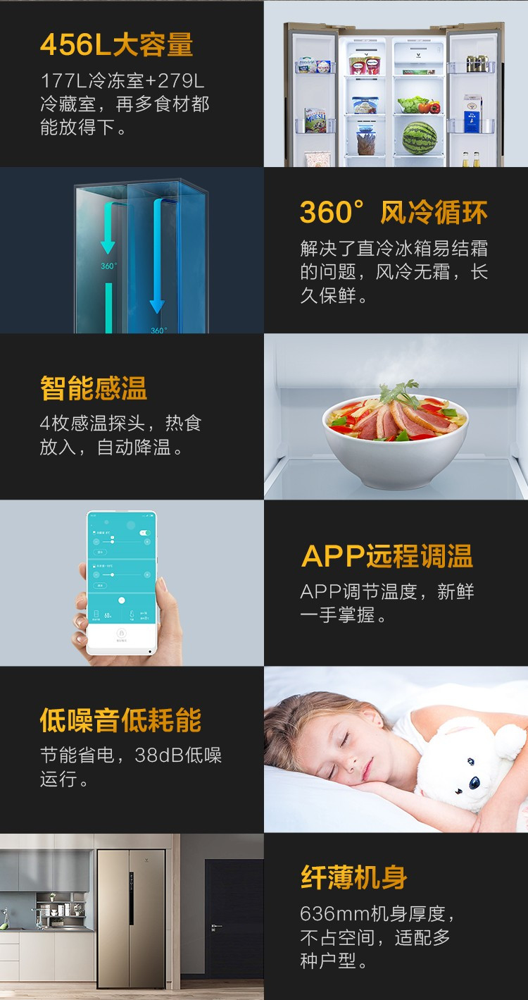 小米/MIUI  云米（VIOMI）456升大容量大冰箱 家用对开门大冰箱 智能WIFI操控 静音