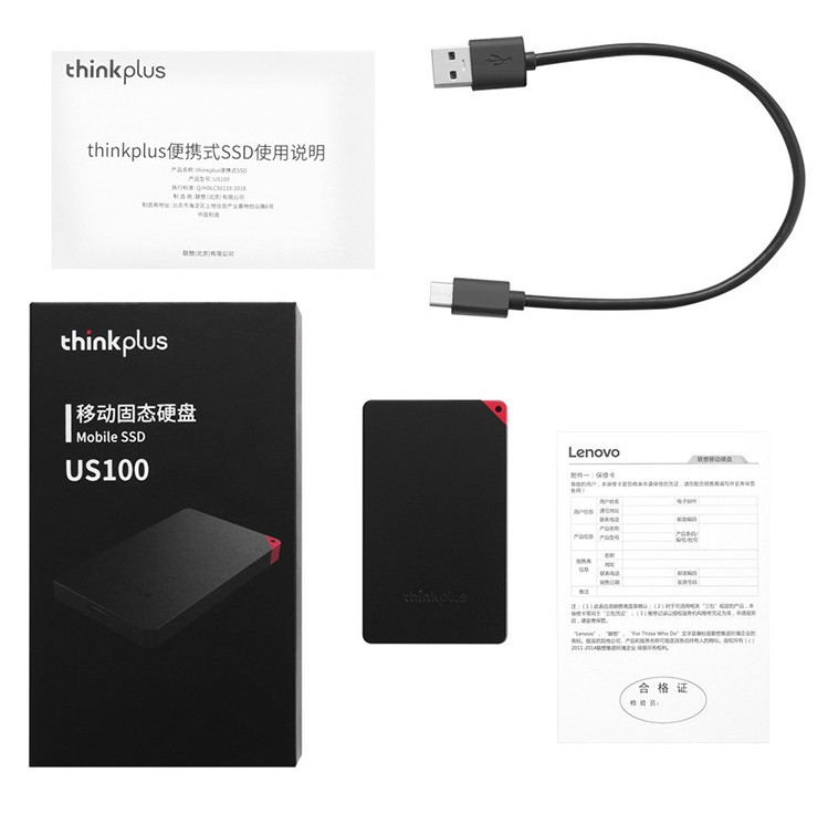 联想/Lenovo thinkplus 256G US100 黑 移动硬盘 固态 type-c