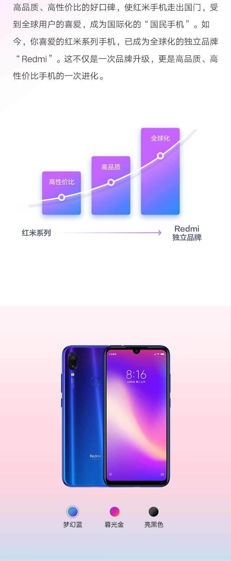 小米/MIUI Redmi Note7Pro 6GB+128GB索尼4800万超清双摄 小米红米骁龙