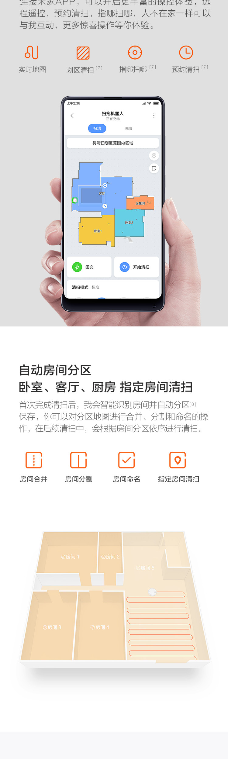 小米/MIUI 米家扫拖一体机器人 家用吸尘器 智能路线规划房间分区 APP操控