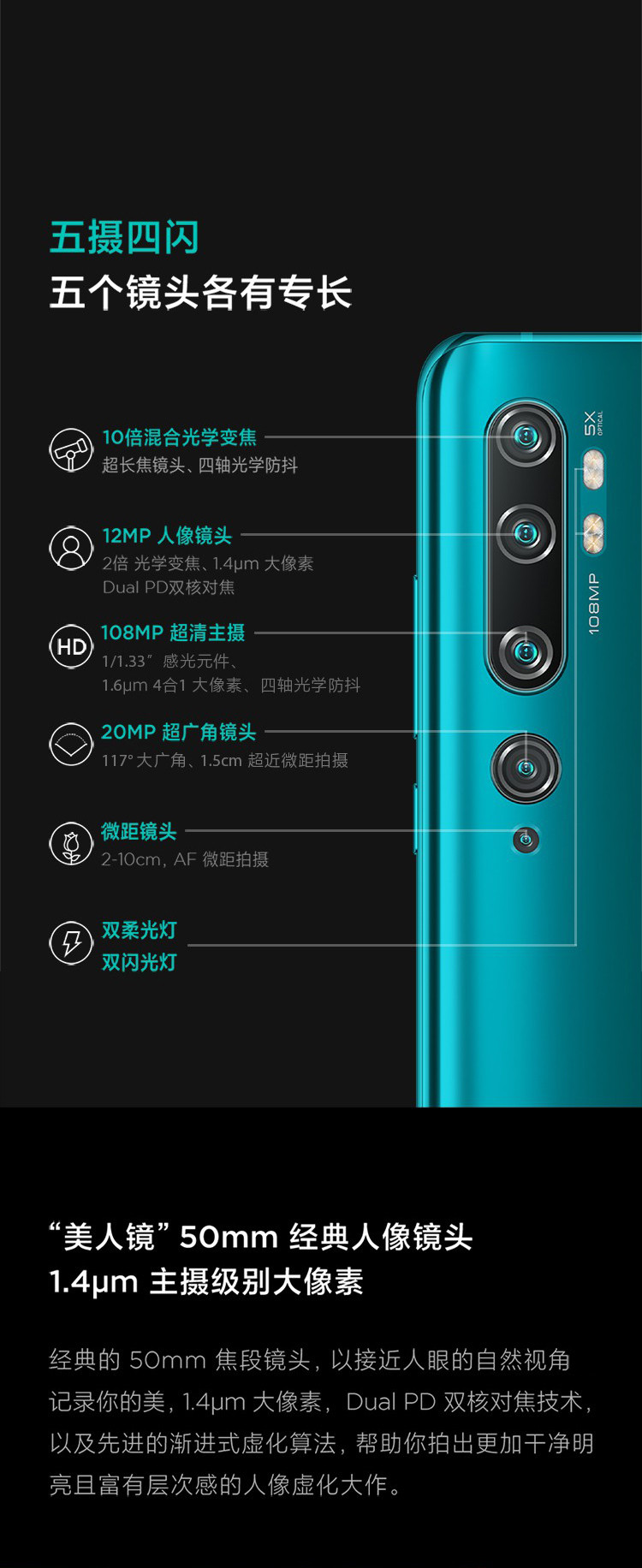 小米/MIUI CC9 Pro 8+128GB 五摄四闪 10倍混合光学变焦 5260mAh