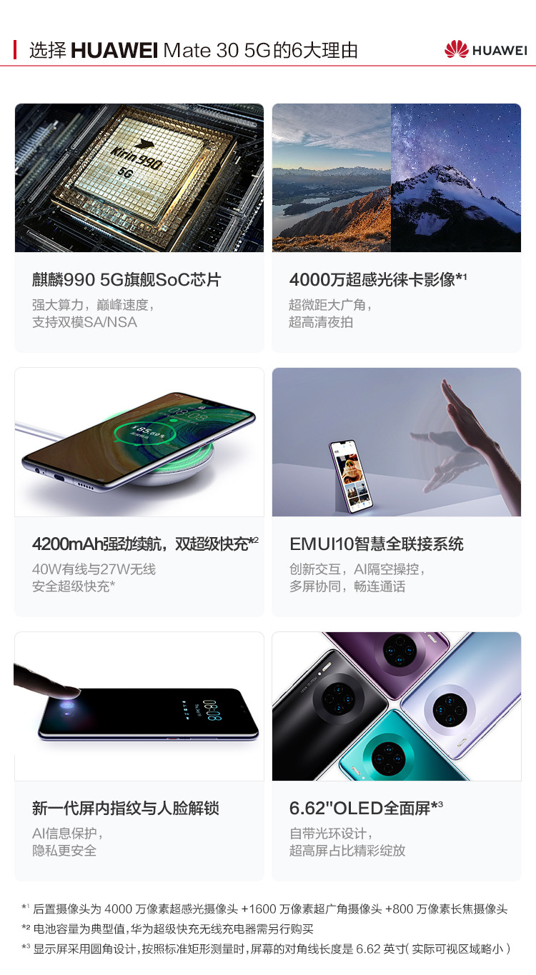 华为/HUAWEI Mate 30 5G全网通版 8GB+256GB麒麟990 4000万超感光徕卡