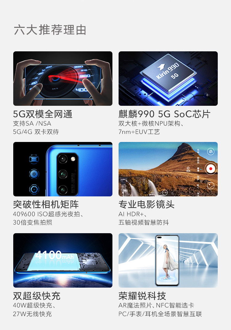 华为/HUAWEI 荣耀V30 PRO 8GB+256GB 李现同款 5G双模 麒麟990 5G