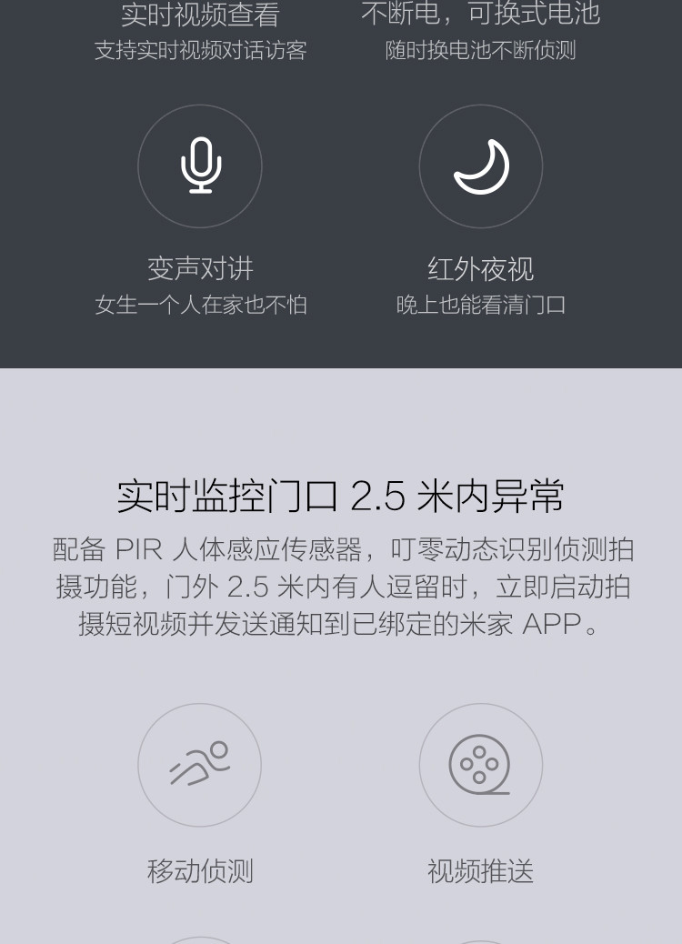 小米米家 叮零智能视频门铃套装 小米米家门铃 智能监控猫眼摄像头门铃 可与小爱同学互动