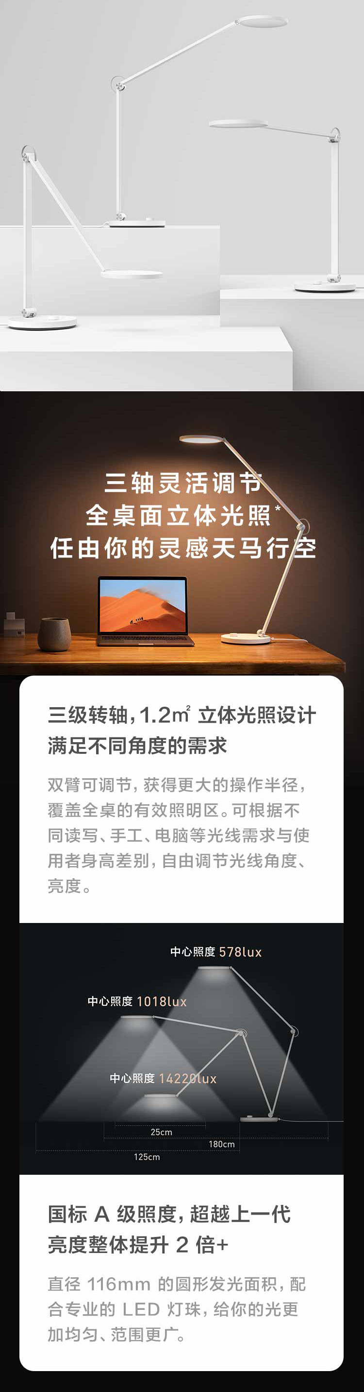 小米/MIUI 米家台灯 Pro 三轴调节 全桌面立体光照 专业照明 国标级读写视觉作业台灯