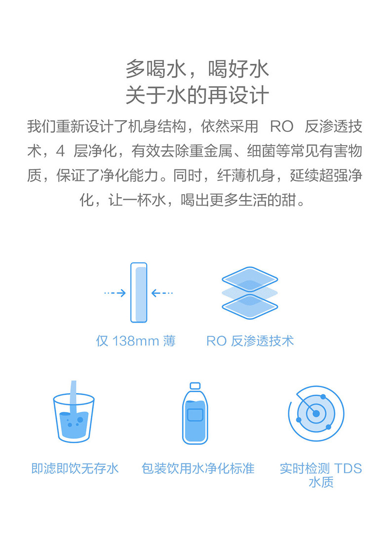 小米/MIUI 小米净水器厨下式1A 厨房自来水RO反渗透直饮纯水机家用净水机