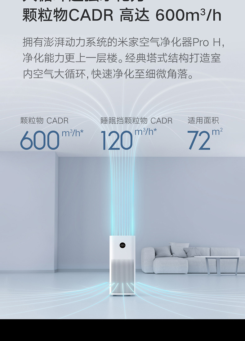小米/MIUI 米家空气净化器pro H家用室内办公智能氧吧除甲醛雾霾PM2.5新品
