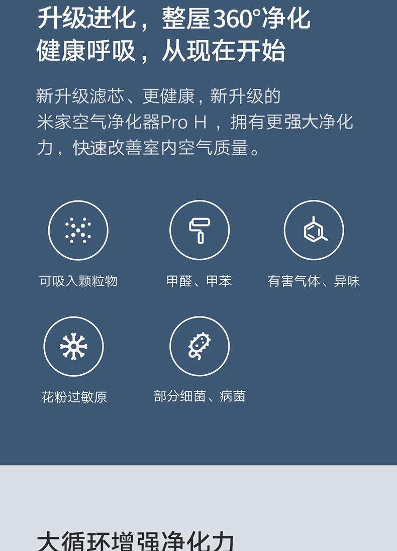 小米/MIUI 米家空气净化器pro H家用室内办公智能氧吧除甲醛雾霾PM2.5新品
