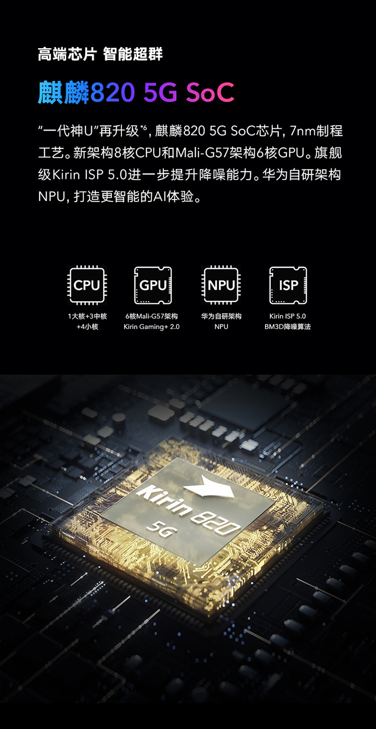 华为/HUAWEI 荣耀30S 8GB+128GB 6400万全焦段四摄 5G双模 麒麟820全网通