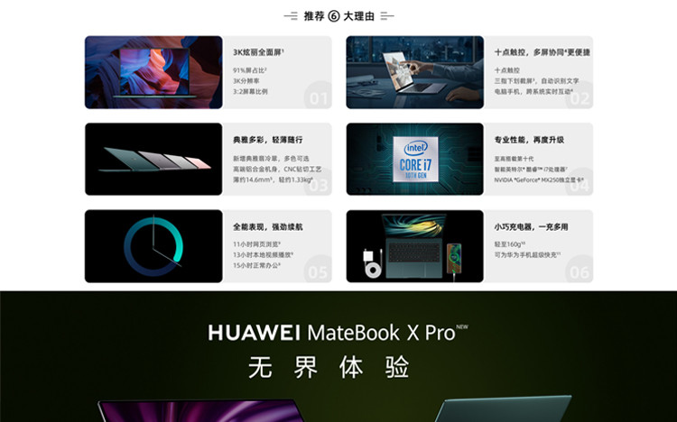 华为HUAWEI MateBook X Pro 13.9英寸笔记本电脑 i7 16G 512G独显