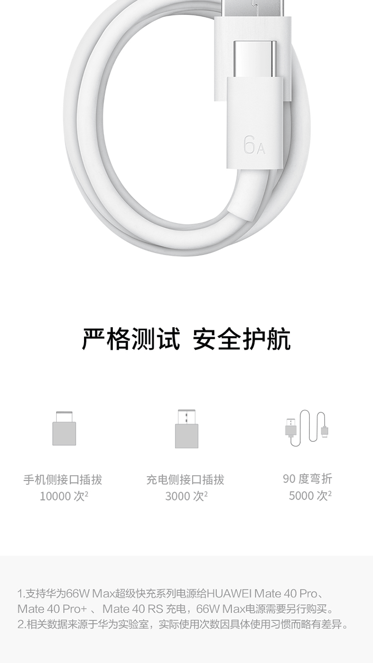 华为/HUAWEI  原装6A数据线 USB Type-A转USB Type-C/1m线长 CC790