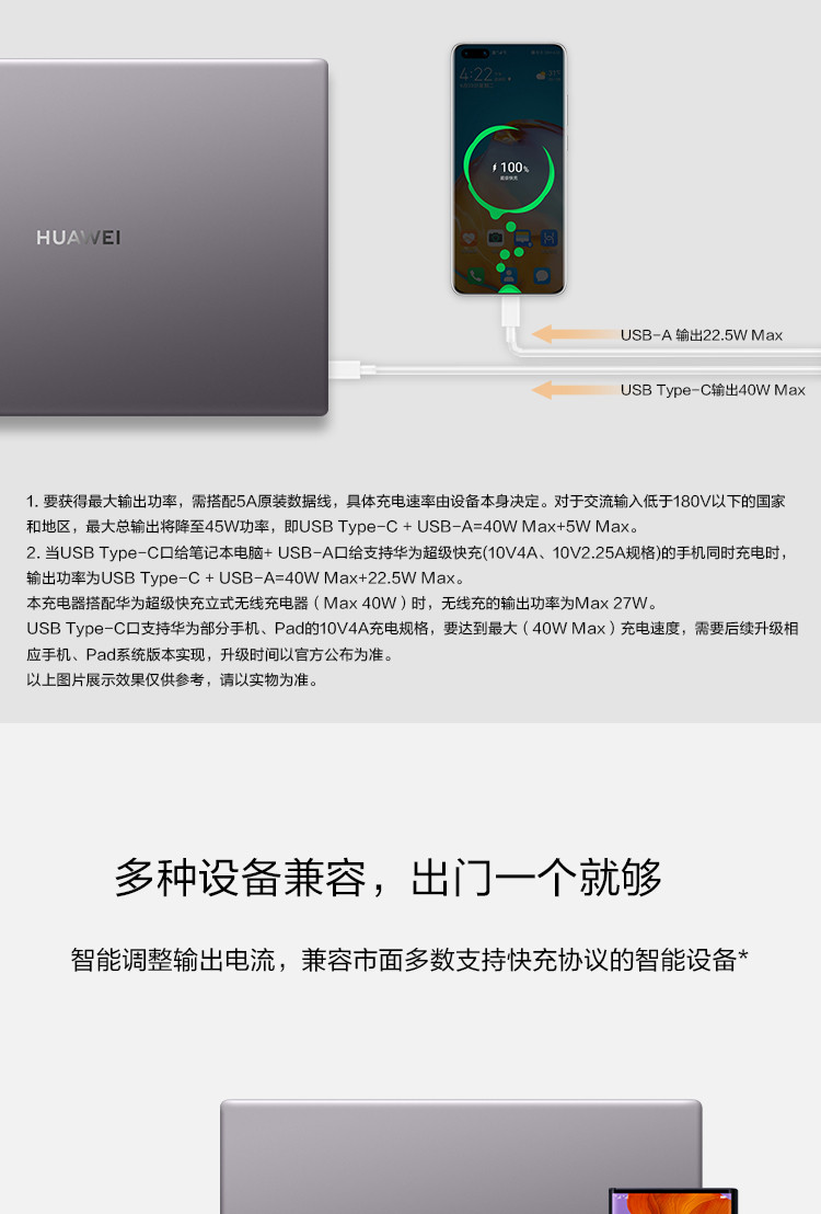 华为/HUAWEI 原装GaN氮化镓线充套装(充电器+C2C数据线)Max 65W超级快充