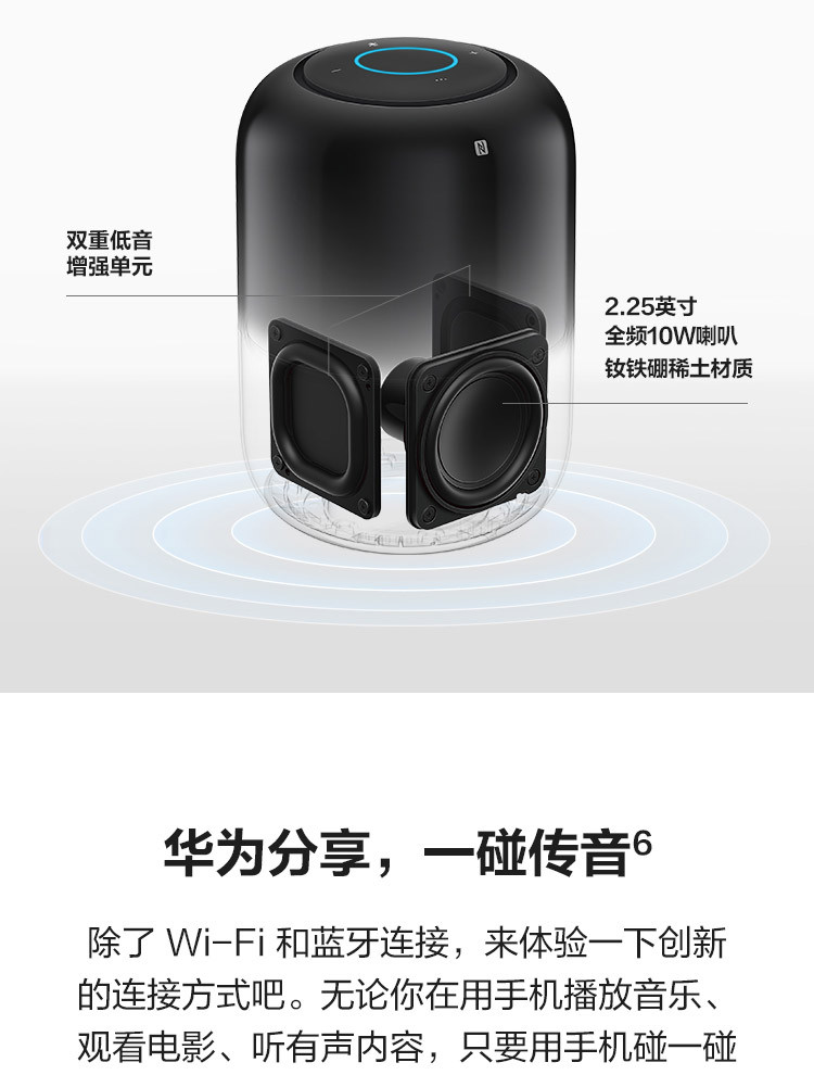 华为/HUAWEI AI 音箱 2 智能音箱 电池版 Huawei Sound音质 华为分享 一碰传