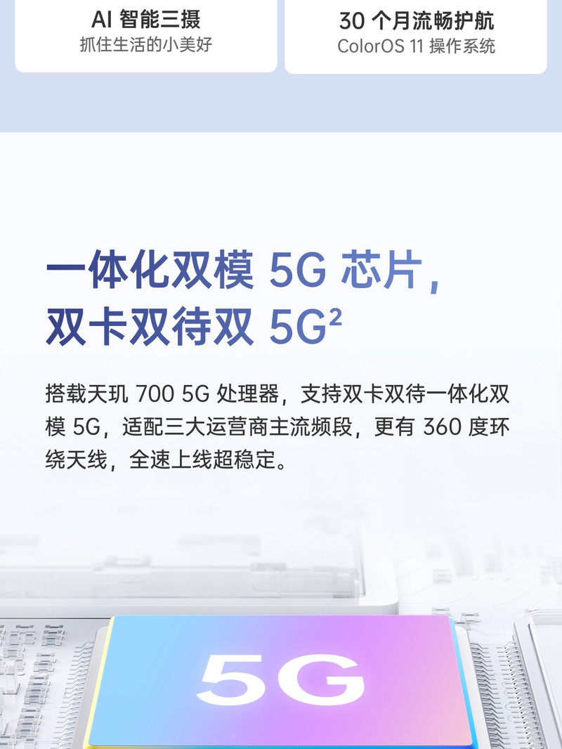 OPPO A55 6+128G 双模5G 超大存储 5000mAh超大电池 长续航 后置AI三摄