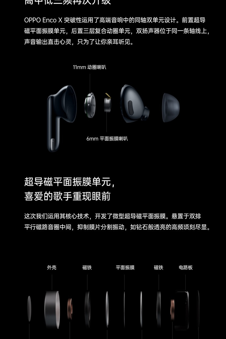 OPPO Enco X 北欧丹拿联合打造 真无线降噪蓝牙耳机encox 双重主动降噪/超长续航