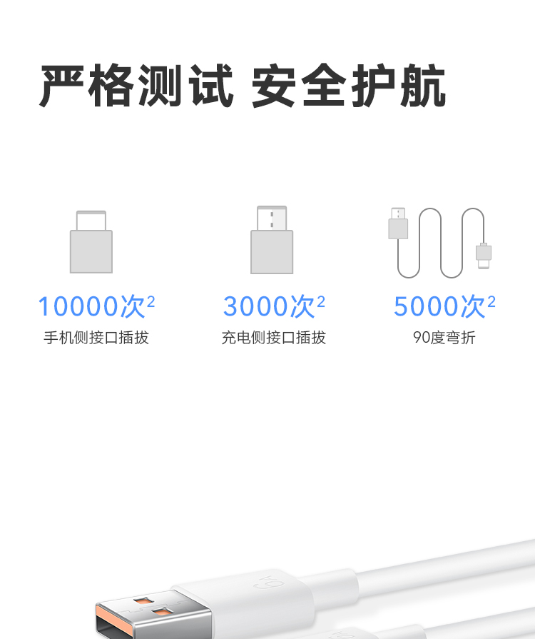 荣耀 6A大电流数据线 USB Type-A转 USB Type-C接口 1m线长