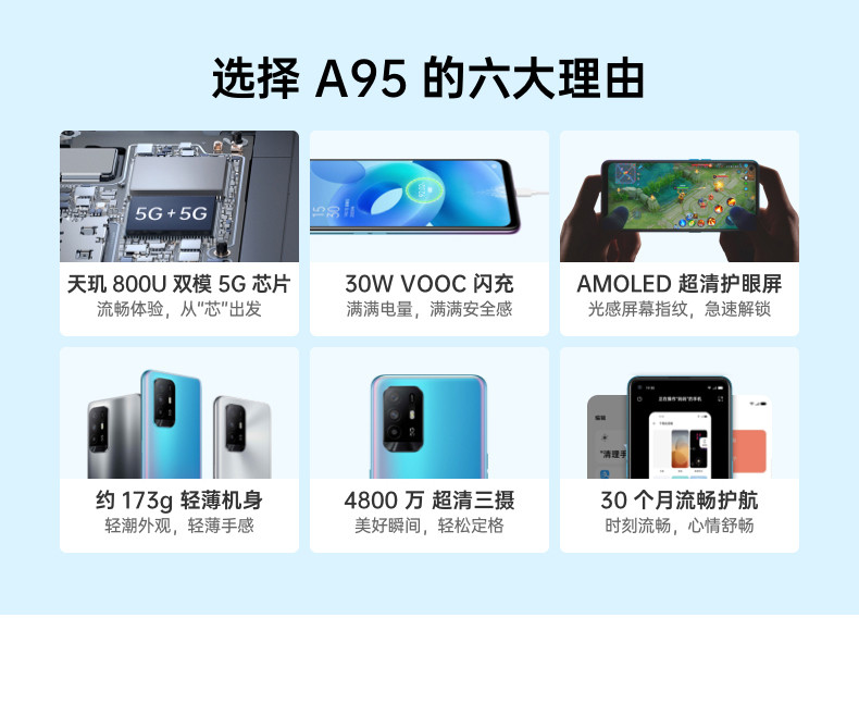 OPPO A95 8+128GB 5G新品手机 超清护眼屏4800万三摄游戏拍照智能手机