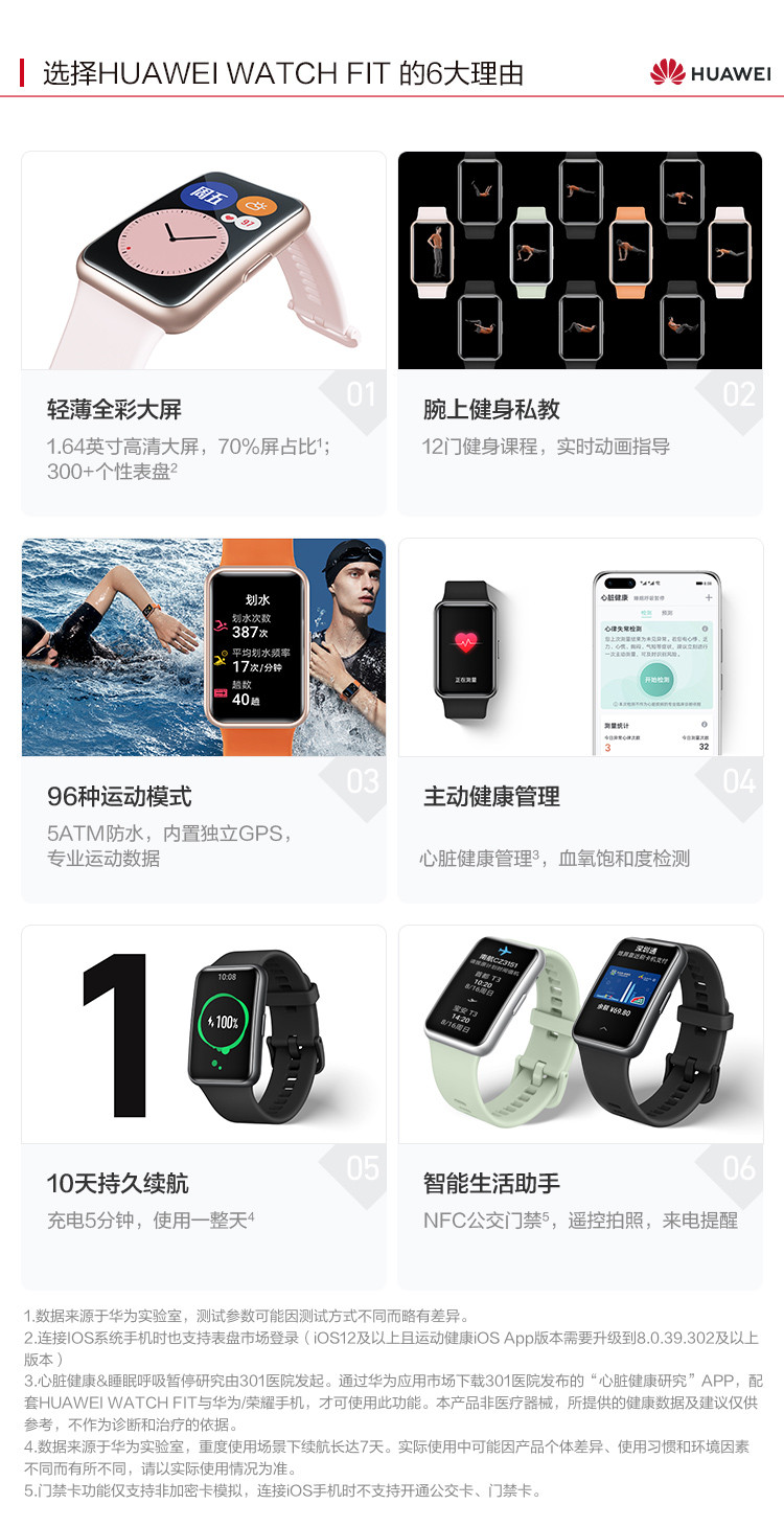 【领劵立减100元】华为 WATCH FIT 华为手表运动智能手表方形 时尚轻薄/华为快充/全屏触摸