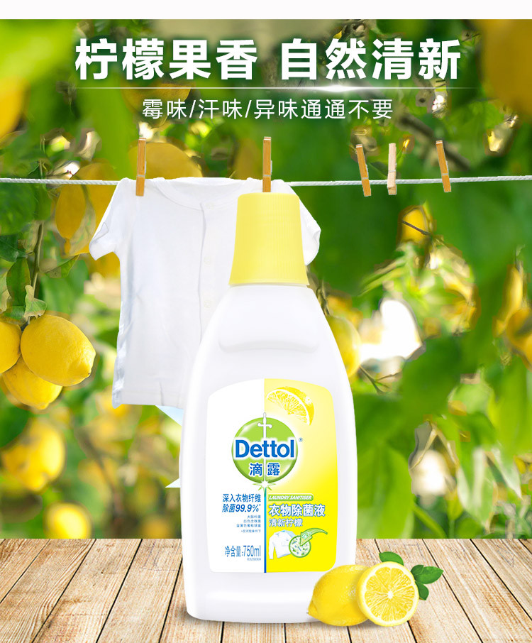 滴露/Dettol 衣物除菌液 清新柠檬 750ml 高效杀菌除螨 孕妇儿童内衣内裤一起洗