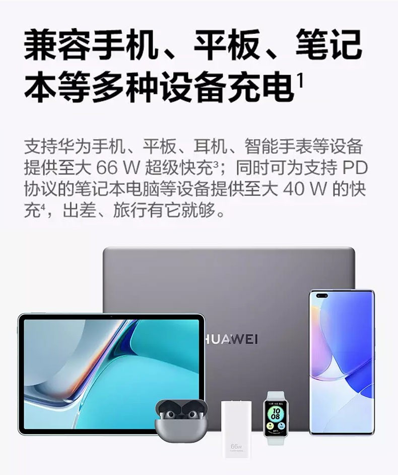 华为/HUAWEI 氮化镓超薄充电器（Max 66W） 6A数据线 type-c线充套装