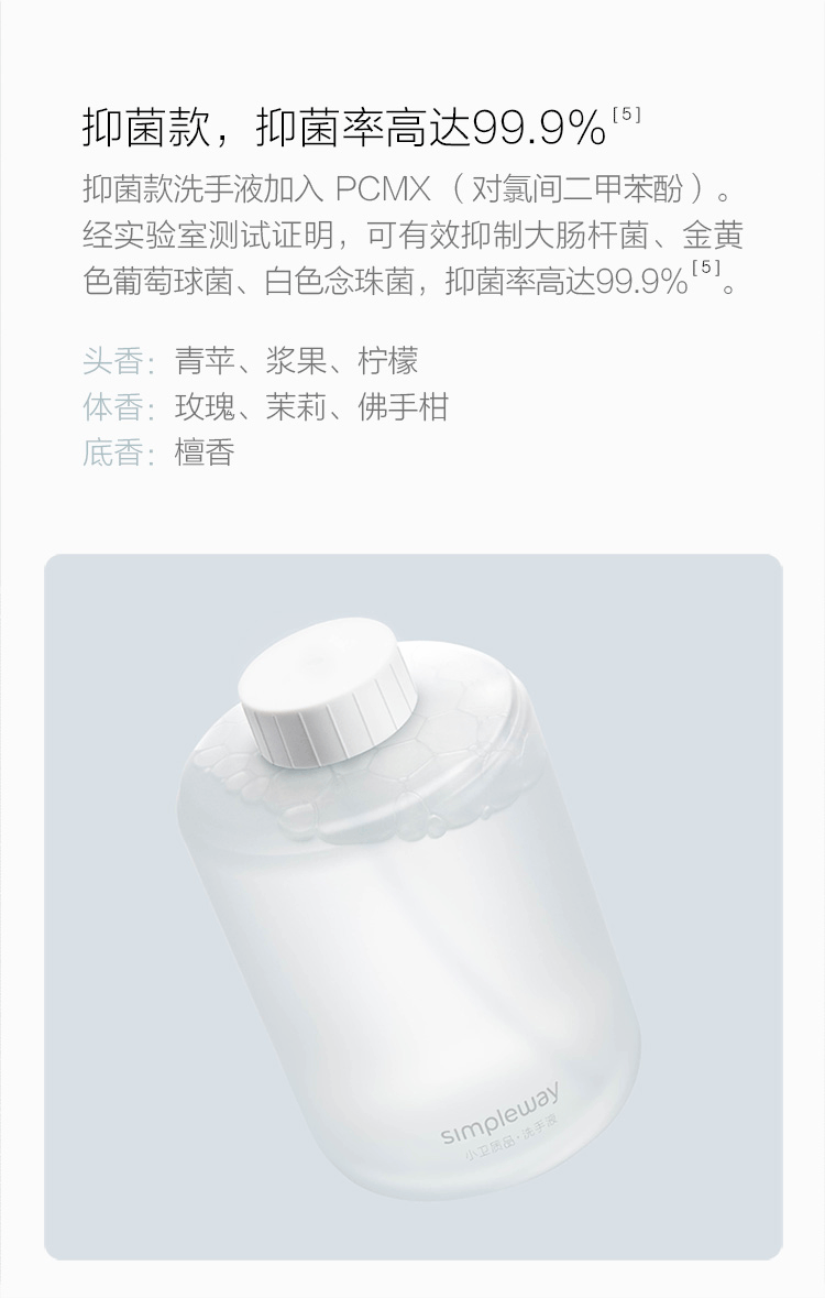 小卫质品氨基酸泡沫洗手液 三瓶装 米家自动洗手机专用 温和亲肤 植物基配方【洗手机伴侣】