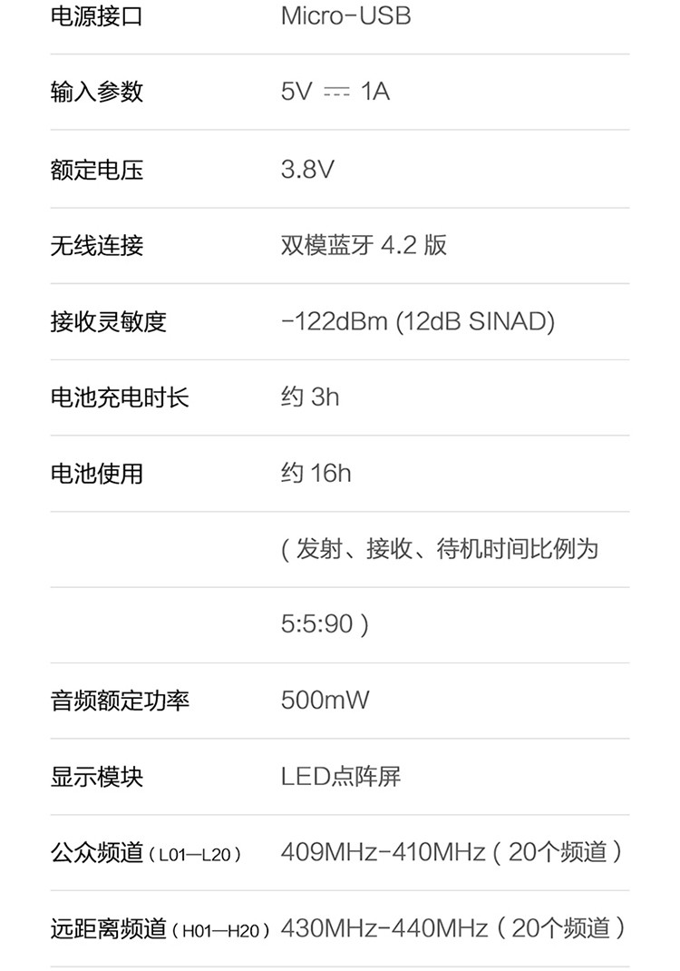 小米对讲机1S 白色 超轻 超薄 支持蓝牙耳机 超长待机 户外酒店自驾游民用手台