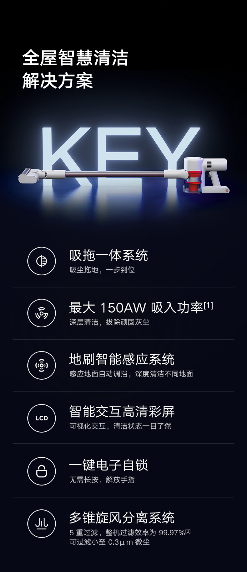 小米吸尘器家用无线手持 擦地机拖地机 吸拖一体机 一键自锁 150AW大吸力可除螨 K10