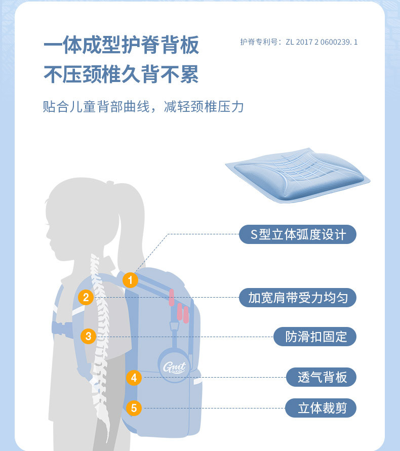 GMT for Kids儿童轻巧护脊抗菌书包 小学生减负男女背包1-3-4-6年级