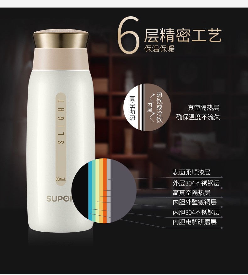 苏泊尔/SUPOR 苏泊尔真空保温杯KC35BF1直身杯 304不锈钢(随机颜色发货)