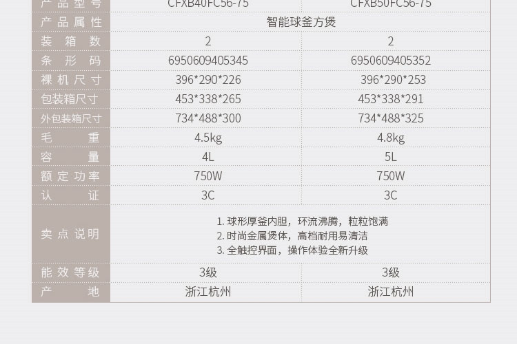 苏泊尔/SUPOR 电饭煲CFXB40FC56-75 球釜 内胆 微压烹饪 预约定时