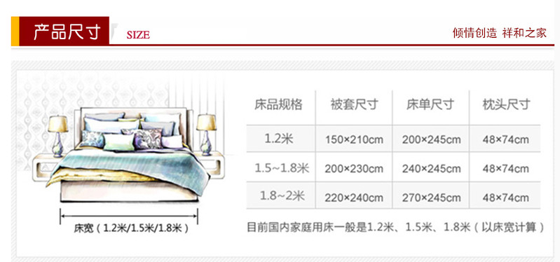 恒源祥家纺床上用品全棉活性印花四件套规格1.8~2.0米床