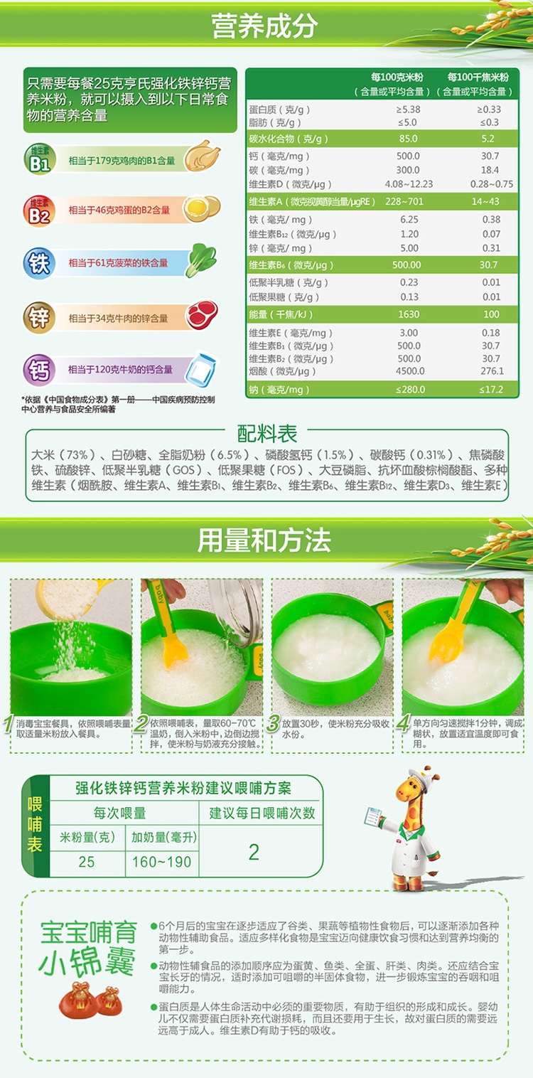 Heinz/亨氏 强化铁锌钙营养奶米粉 辅食初期-36个月 225g/盒