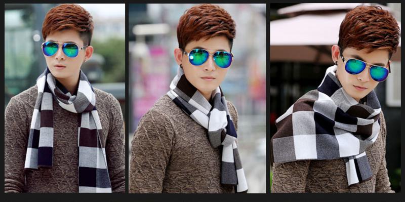韩版男士围巾冬季保暖加厚围脖方巾 女英伦格子围巾羊毛混纺围巾