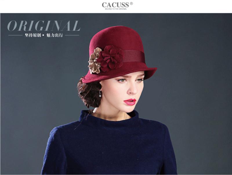 CACUSS 秋冬新款冬季帽子女士帽子秋冬天时尚羊毛呢英伦小礼帽