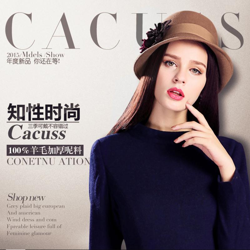 CACUSS 秋冬新款冬季帽子女士帽子秋冬天时尚羊毛呢英伦小礼帽