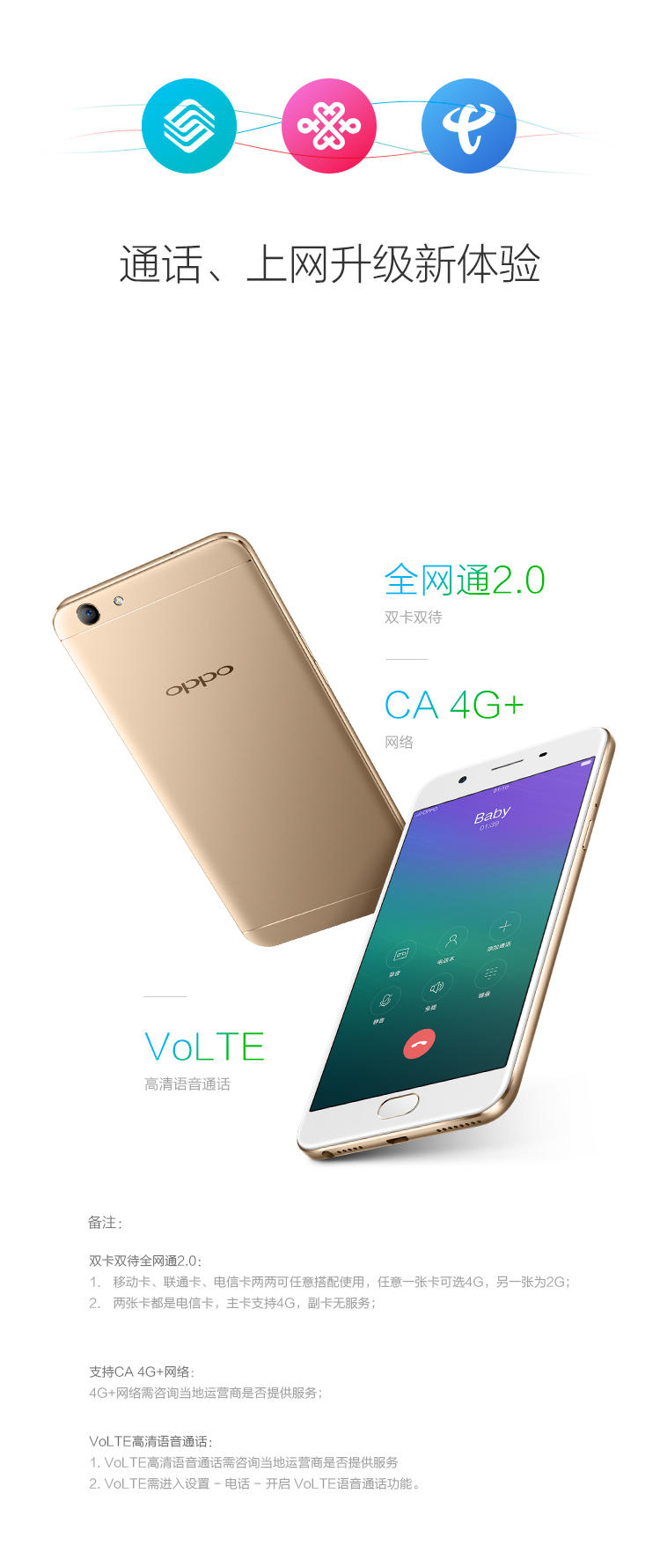 OPPO A59 3GB+32GB内存版 玫瑰金 双卡双待 移动联通电信全网通4G手机