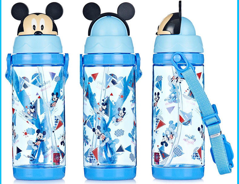 正品迪士尼儿童塑料吸管杯创意便携学生水杯可爱卡通运动水壶