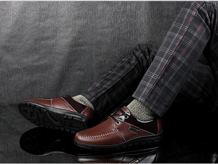 洋湖轩榭 男士正装商务休闲鞋舒适透气系带内增高男鞋英伦男式手工皮鞋