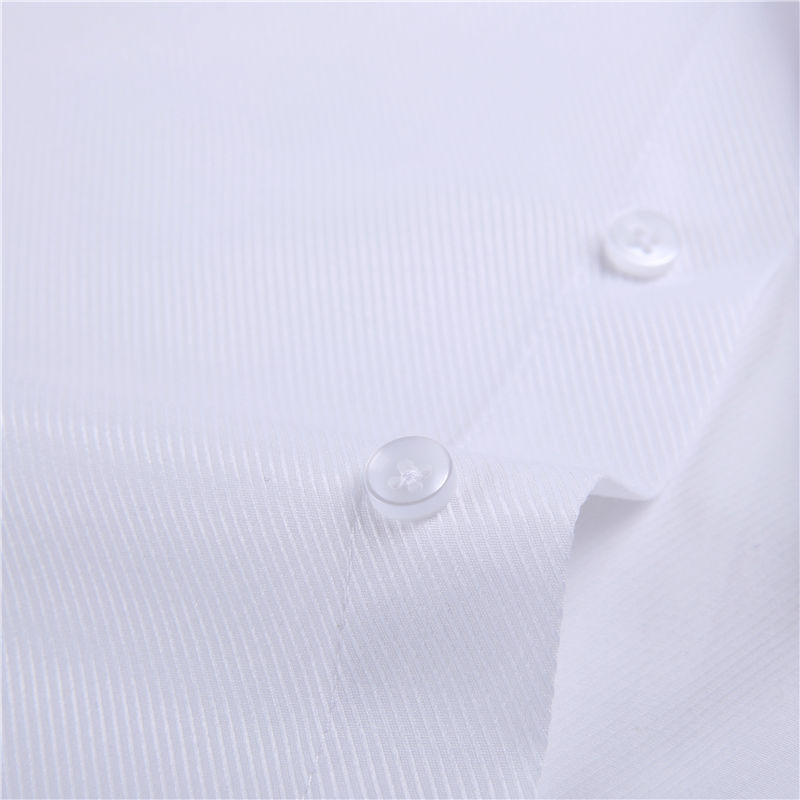 汤河之家男士长袖商务斜纹纯白色法式衬衫长袖正装韩版高棉袖扣衬衣修身型