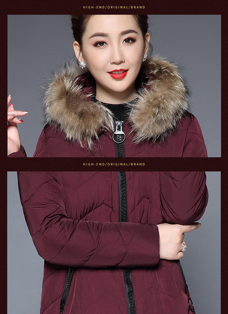 施悦名新款中老年女装韩版口袋修身中长款棉衣外套