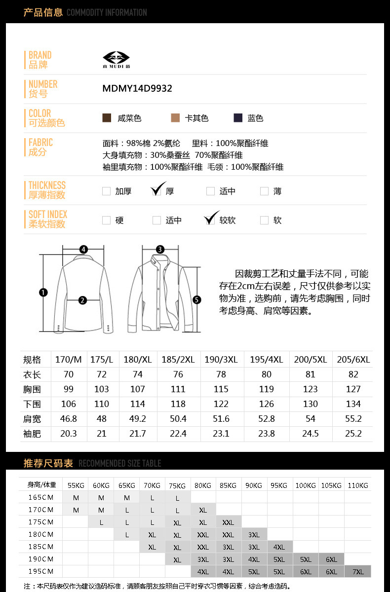 汤河之家冬季新款立领棉衣 男士加厚保暖棉袄修身棉服外套男MDMY14D9932