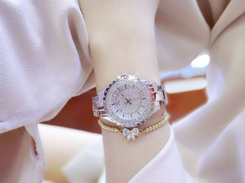 施悦名时尚潮流水钻手表女防水钢带满钻女表2018新款石英手表腕表fa0280