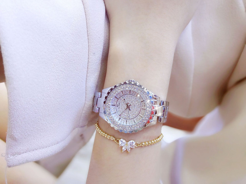 施悦名时尚潮流水钻手表女防水钢带满钻女表2018新款石英手表腕表fa0280
