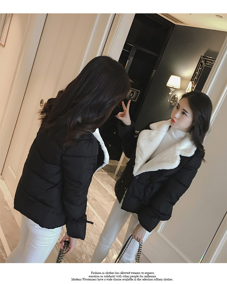 施悦名女士休闲显瘦纯色短款棉衣2018新款青年韩版长袖外套